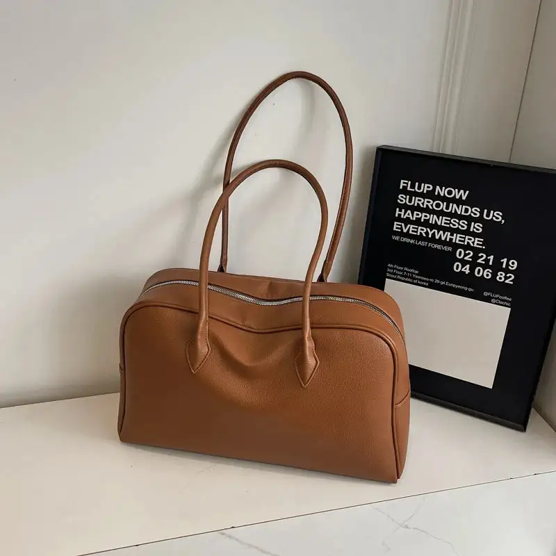 Bowling-Style PU Leather Shoulder Bag Versatile