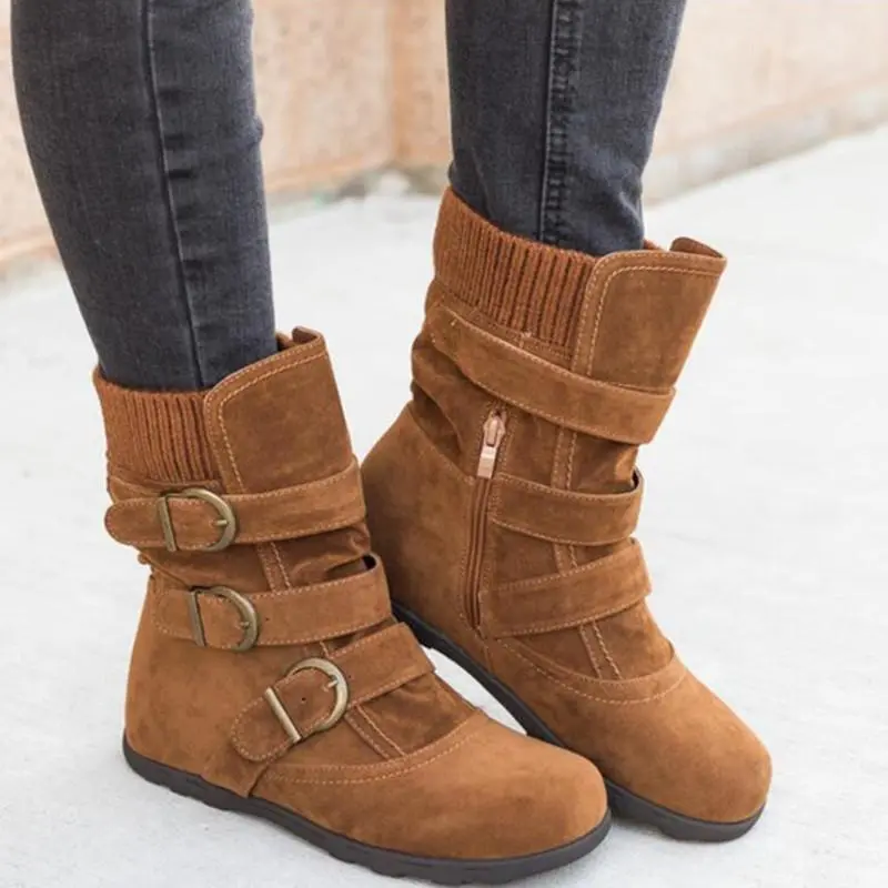 Winter Warm Suede Buckle Strap Casual Snow Boot Boots