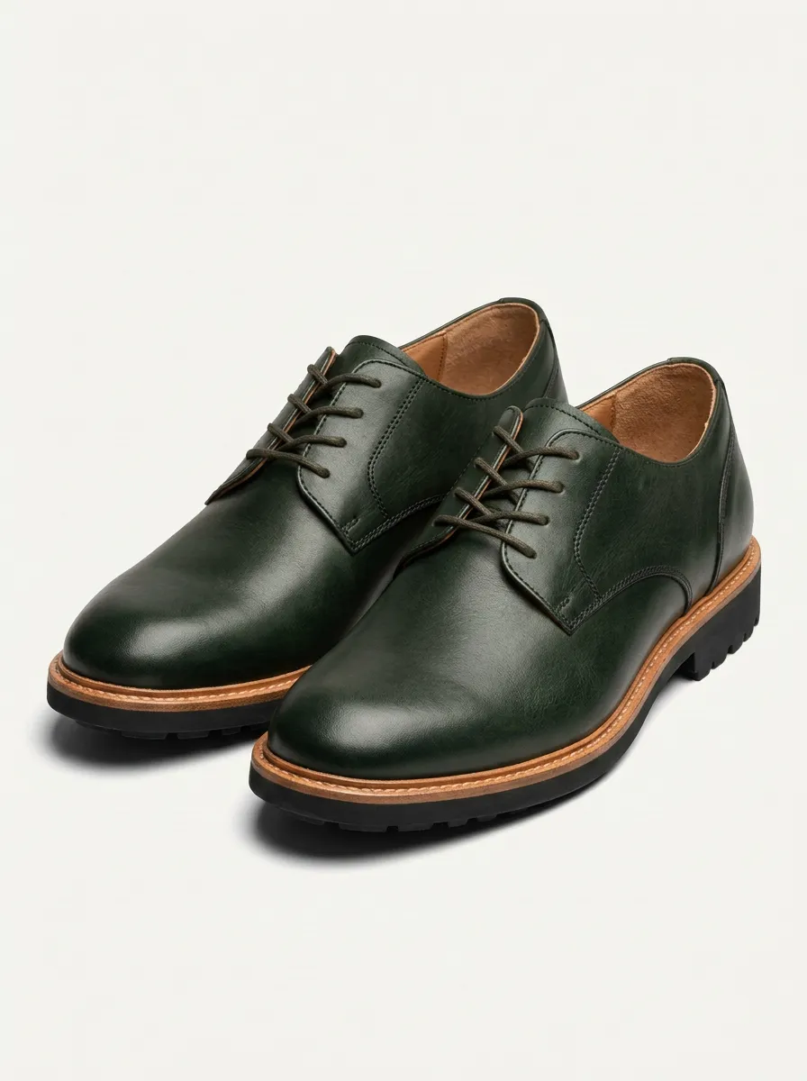 Men's Lug-Sole Lace-Up Leather Polished-Finish Oxford Shoes