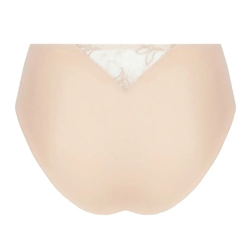 Women's Full Coverage Flat Seams Elastic Waistband Cotton Gusset Scalloped Lace Embroidery Mesh Microfiber Cotton Shaping Soft Fabric Wider Sides Brief Panty