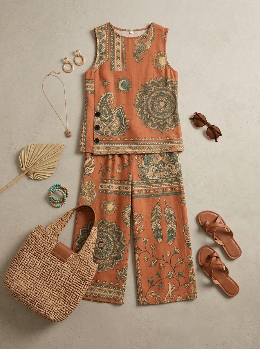 Women's Boho Mandala Paisley Printed Sleeveless Set