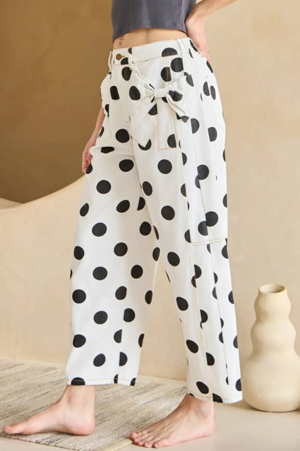 White Polka Dot Bow Jeans