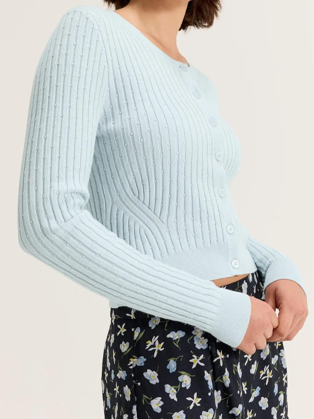 Light Blue Ribbed Knit Sweater