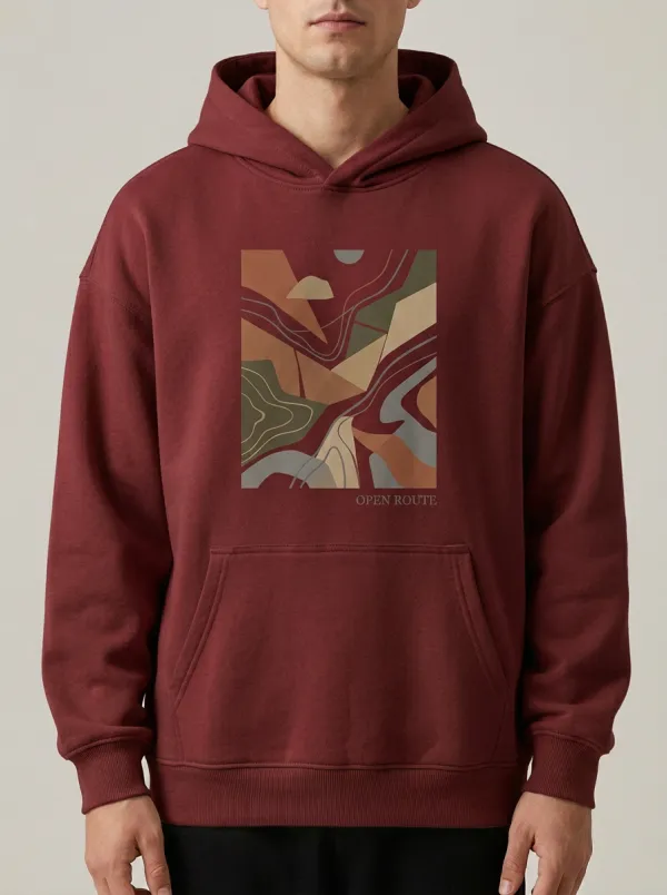 Men's Geometric Abstract Print Ribbed Cuff Hoodie