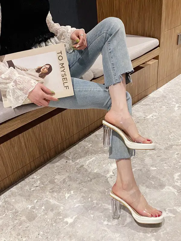 Open-Toe Transparent Platform Heeled Sandals