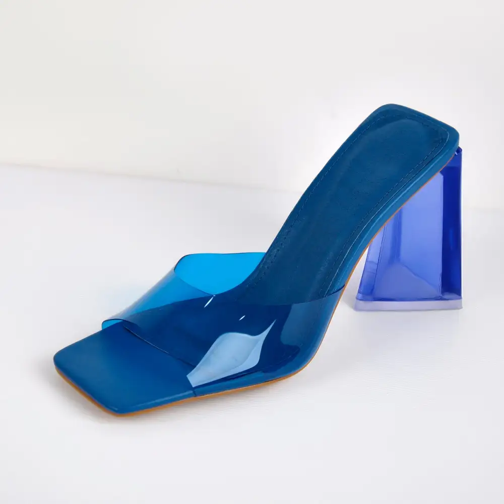 Clear Chunky Heel Mule Sandals