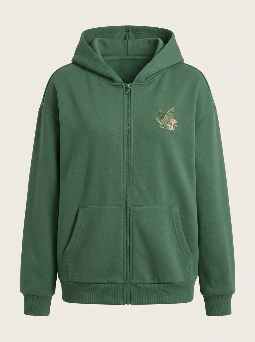 Women's Zip-Front Hooded Embroidered Sweatshirt