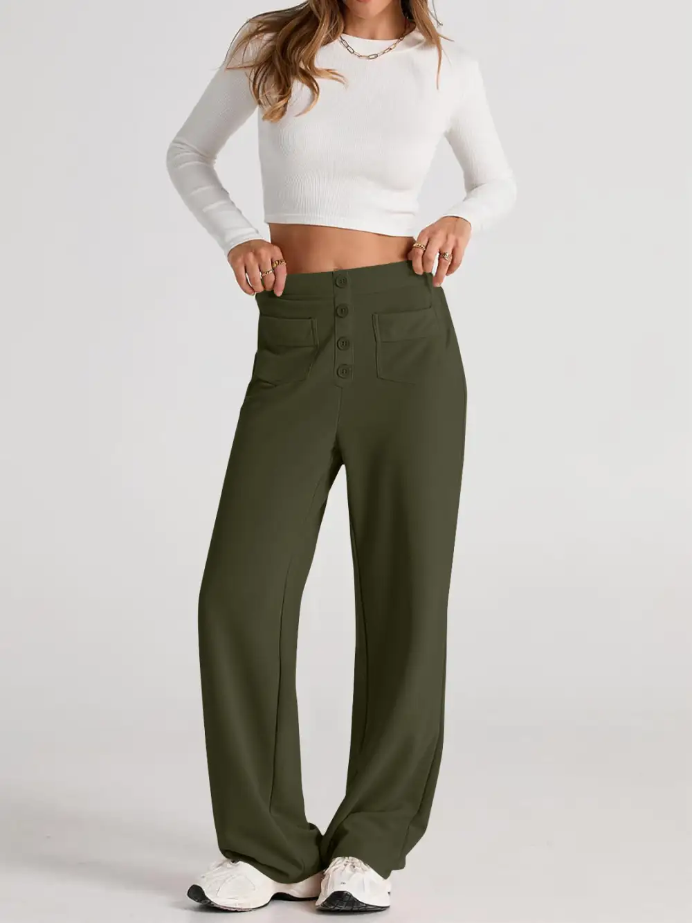 Pull On High Waist Wide Leg Pants