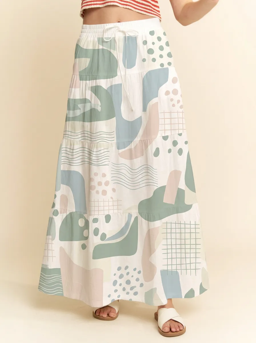 Women's Boho Abstract Geometric Graphic Maxi Skirt