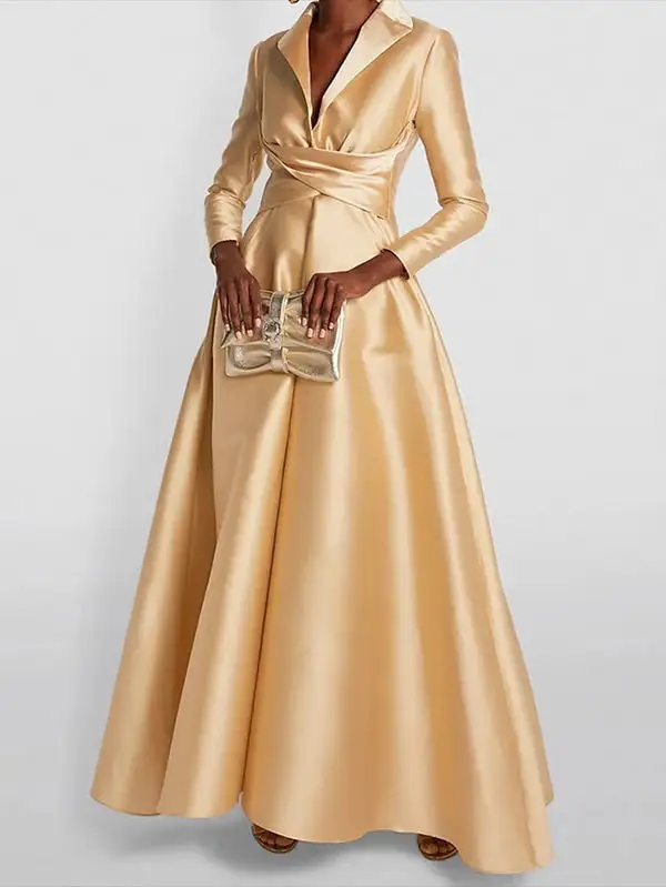 High Waisted Pleated Neck Maxi Dress
