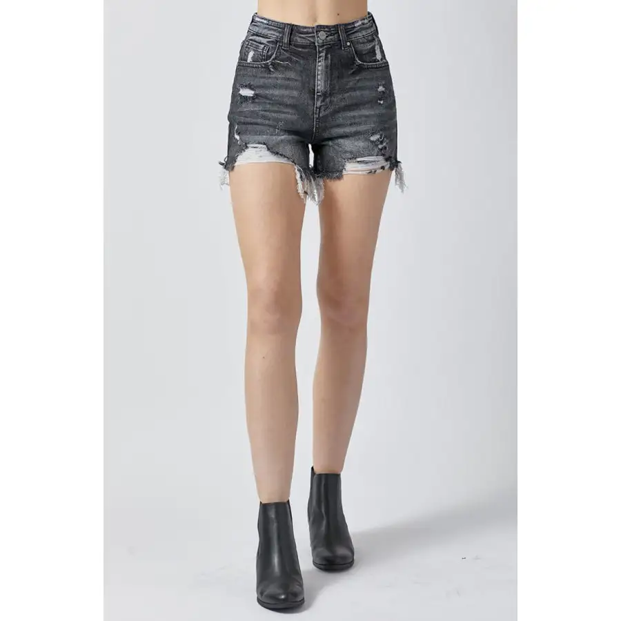 Full Size High Rise Distressed Denim Shorts