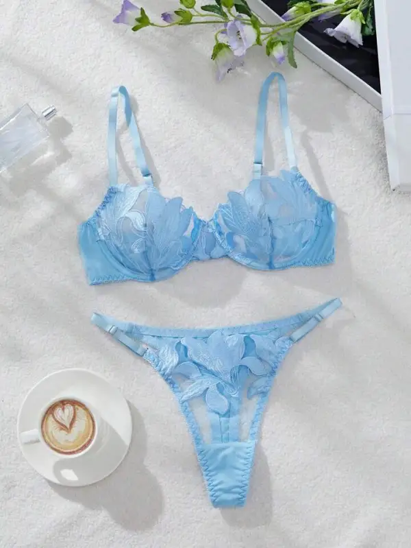 Sculpted Embroidered Silk Lingerie Set