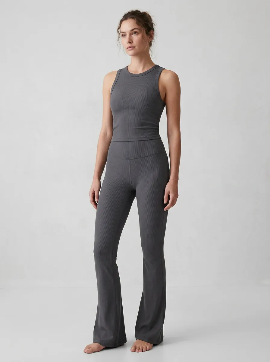 Women's Everyday Ribbed Yoga Inspired Fitness Inspired Tank Top and Flare Pants Active Set
