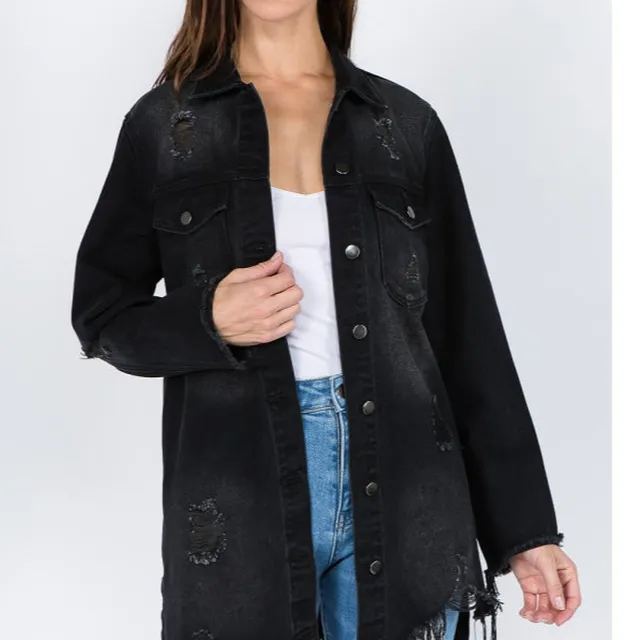 Distressed Frayed Hem Denim Jacket