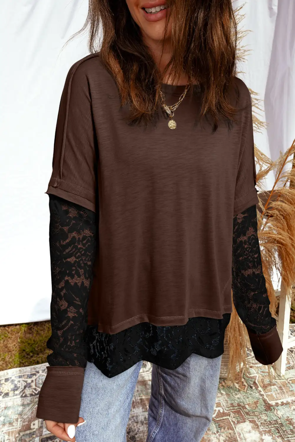 Women's Sheer Lace Long Sleeve T-Shirt