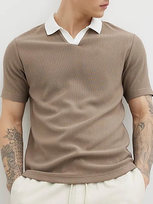 Men's Fashion Slim Fit Brown Polo Shirt Short Sleeves