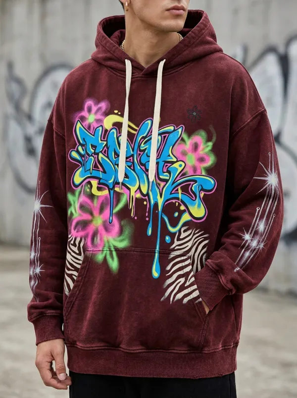 Unisex Drift Graffiti Floral Zebra Graphic Hoodie