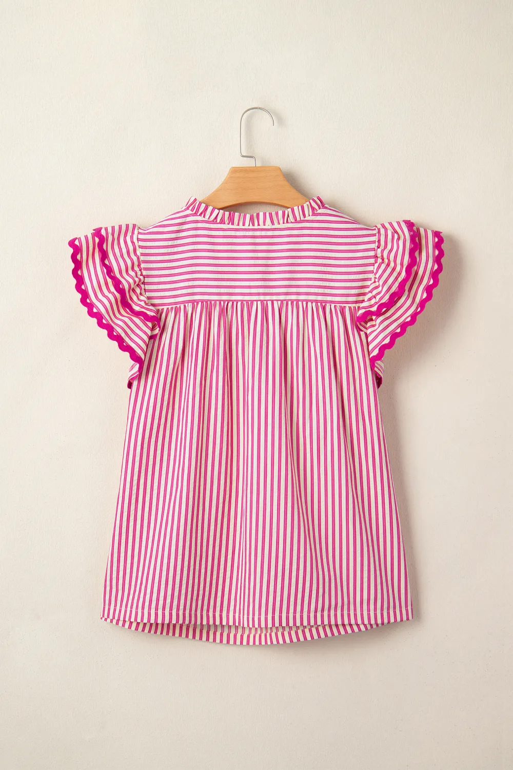 Rose Stripe Shirred Yoke Ruffled Blouse