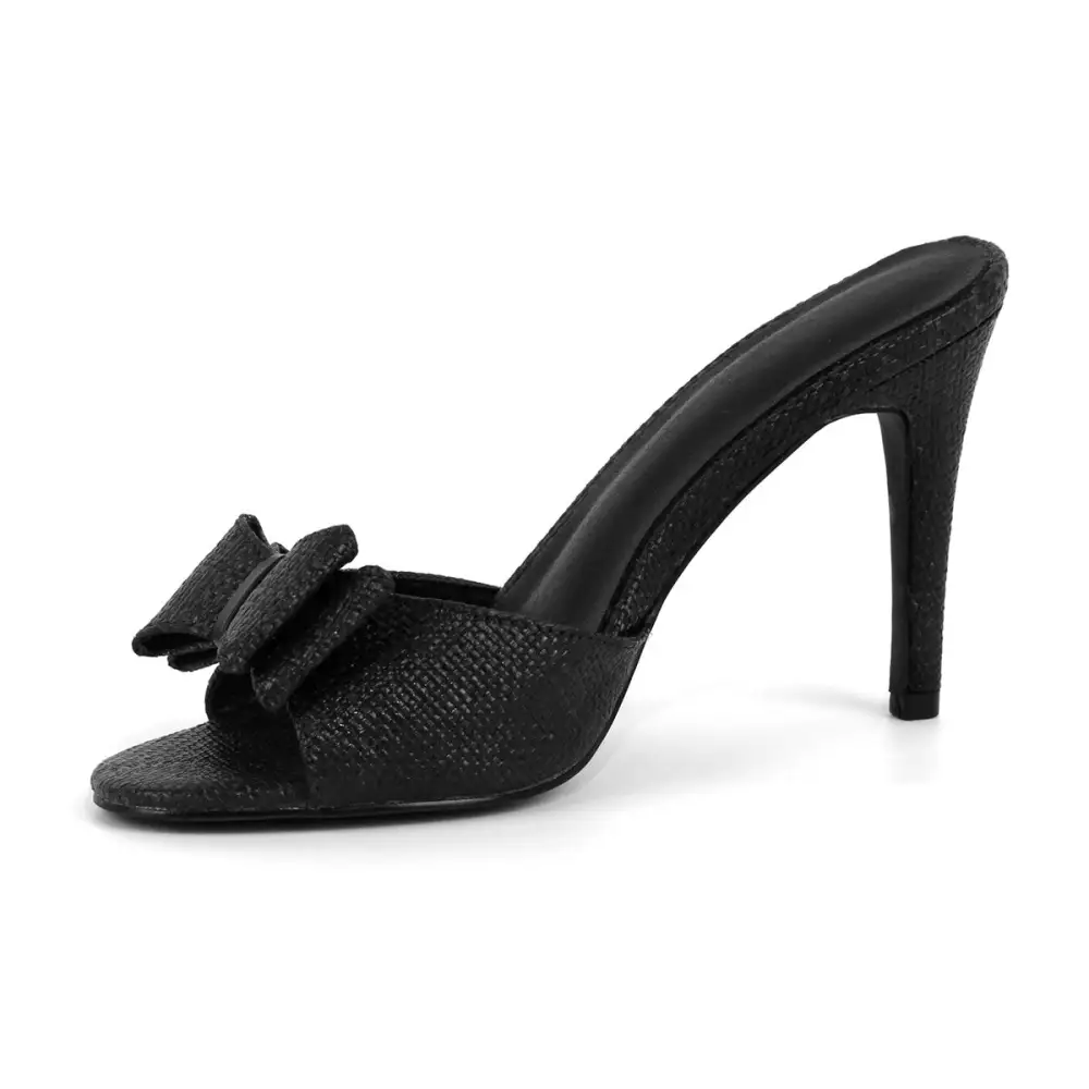Round Toe Bow Woven Mule Sandals