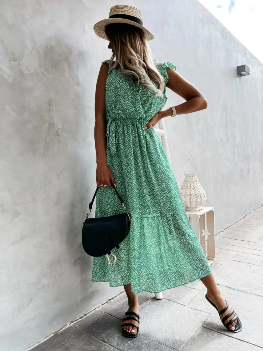 Everyday Surplice Neck Ruffle Trim Dress