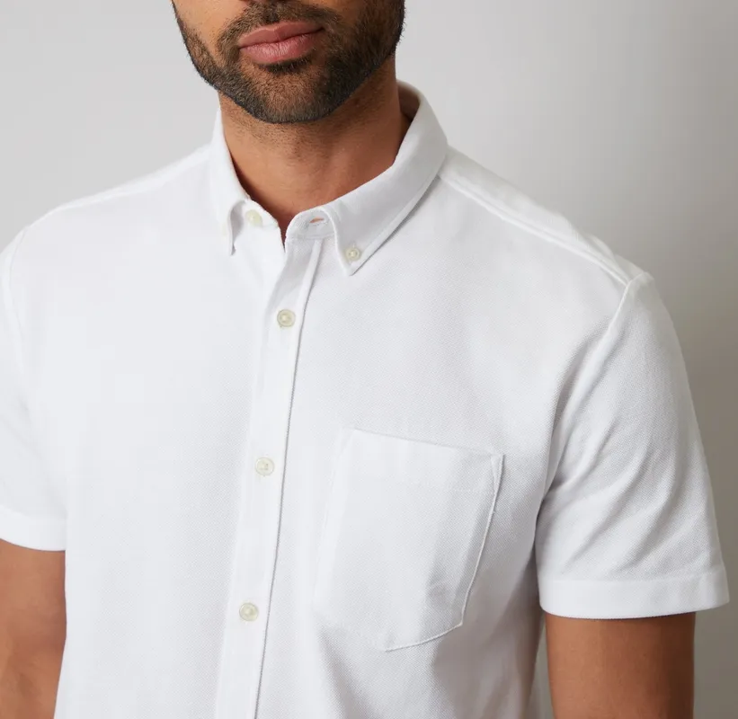 White Textured Knit Short-Sleeve Shirt