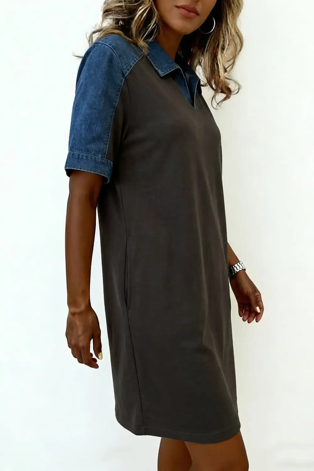 Women's Colorblock Denim Shift Patchwork Dress