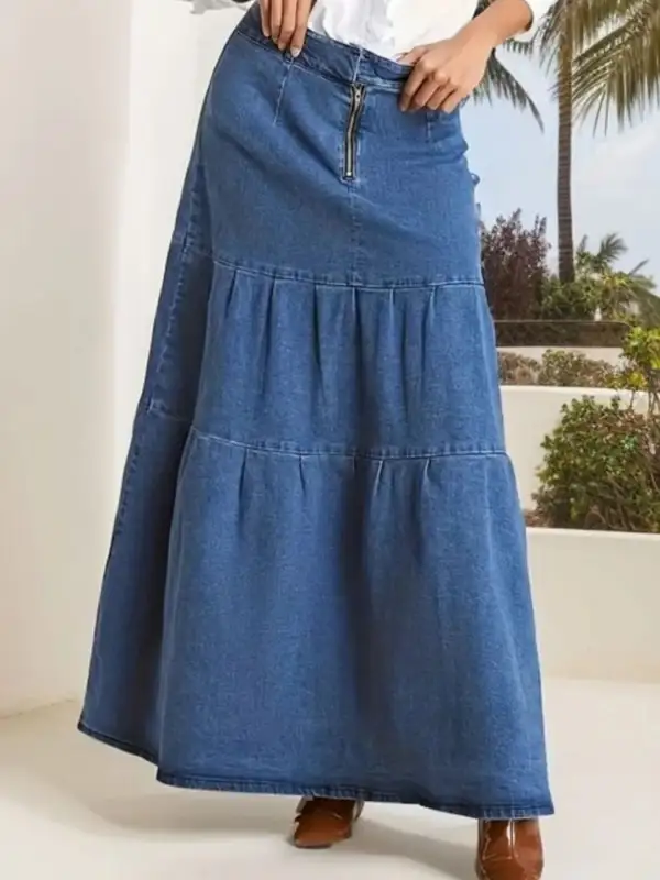 Tiered Maxi Skirt with Zipper Detail