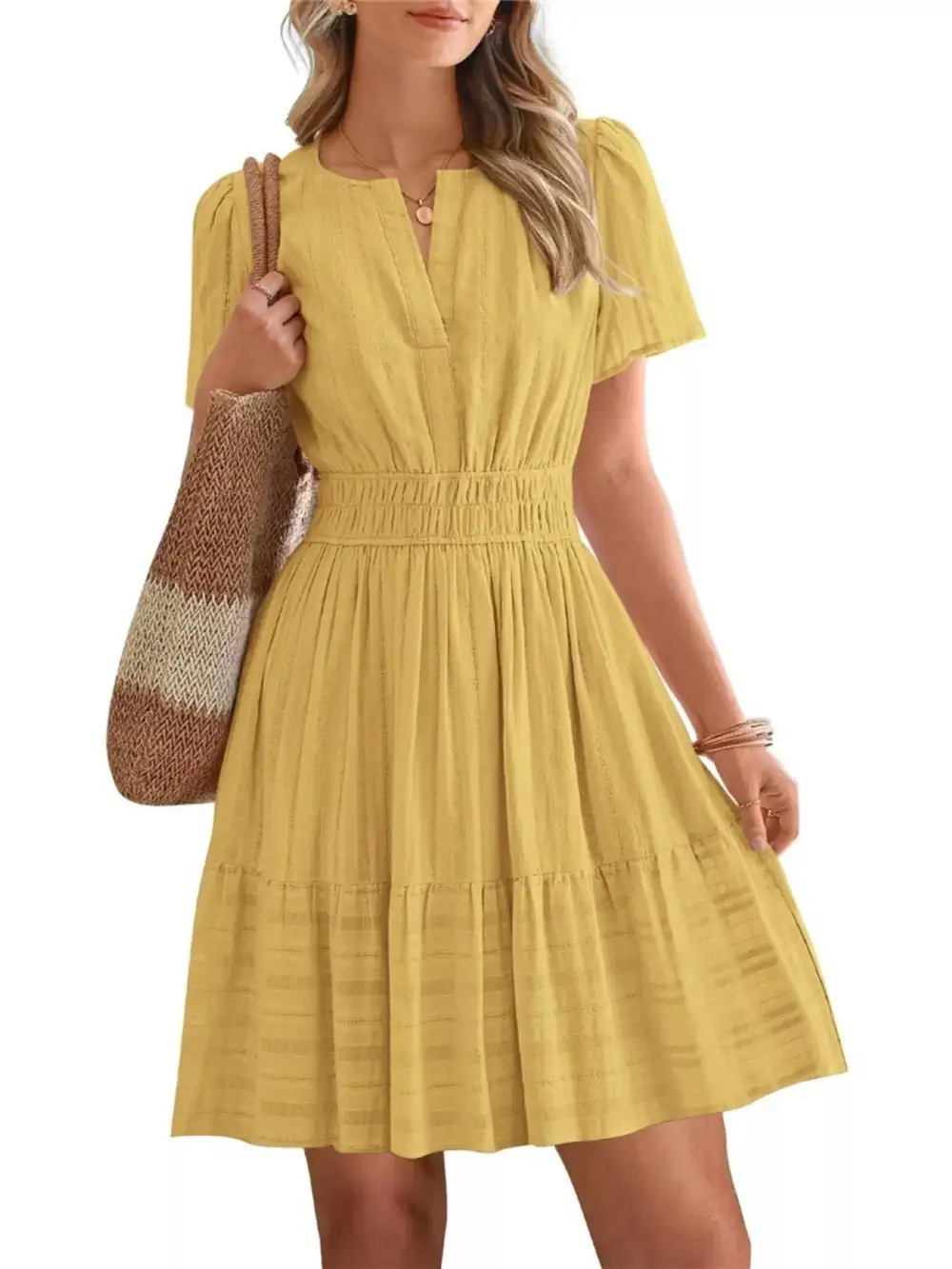 Tiered Smocked Short Sleeve Casual Dress