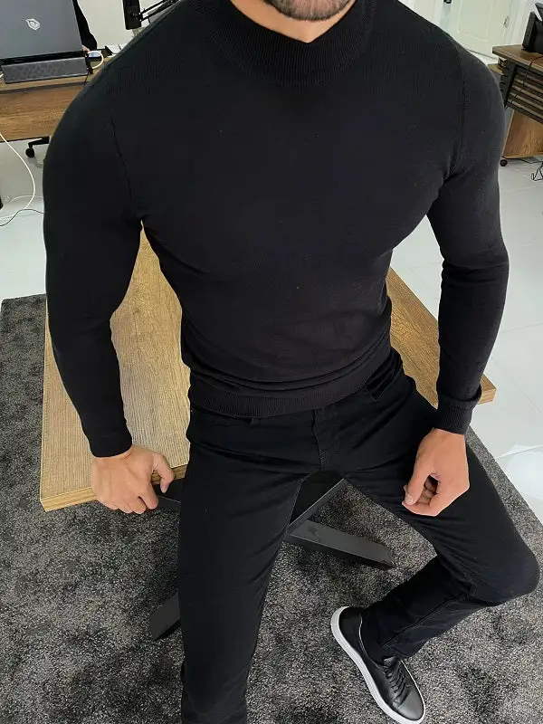 Simple Slim Fit Cotton Turtleneck Sweater