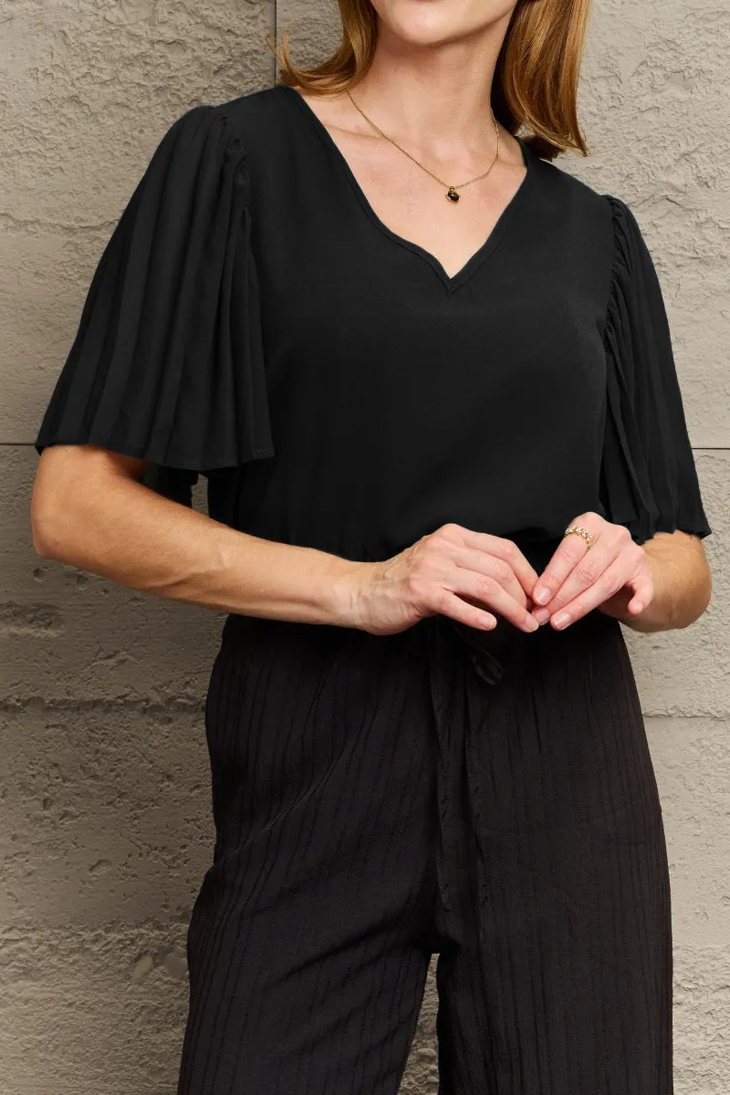 V-Neck Flutter Sleeve Blouse