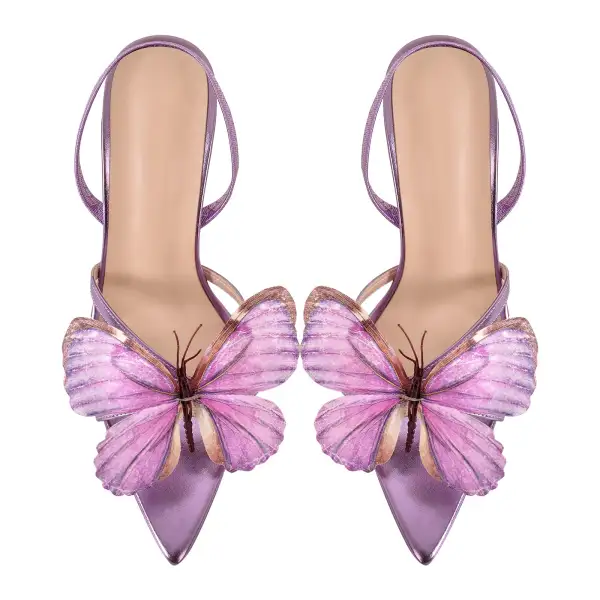 Butterfly Pointed Toe Clear Heel Slingback Sandals