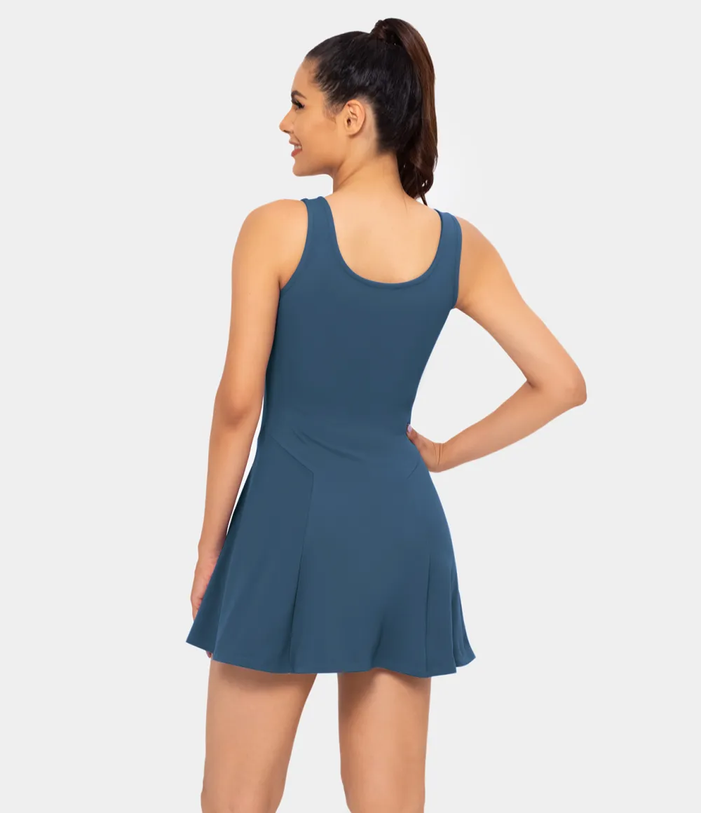 Square Neck Side Pocket 2-Piece Mini Flare Dress Set
