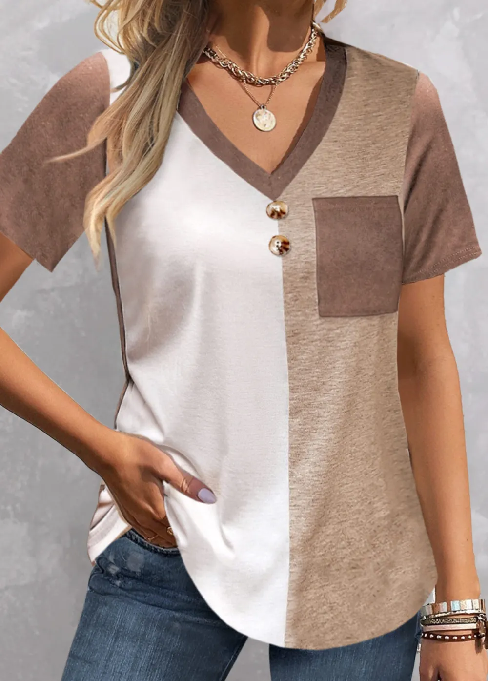 Light Camel Pocket Short Sleeve T Shirt