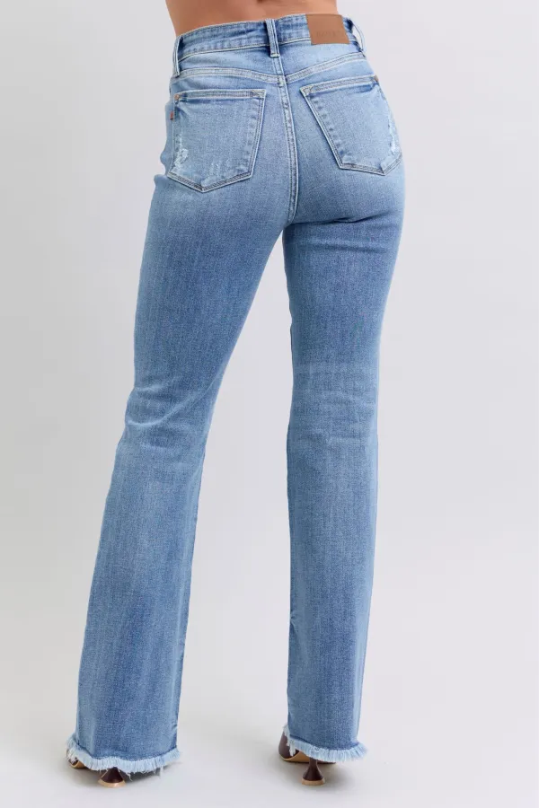 Raw Hem High Rise Bootcut Denim Jeans