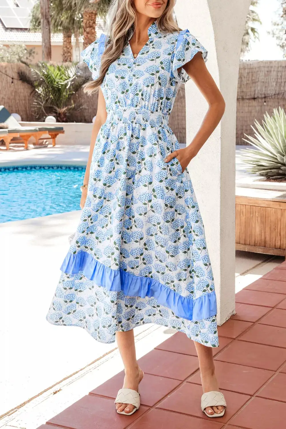 Clean Line Floral Printed Ruffle Dress