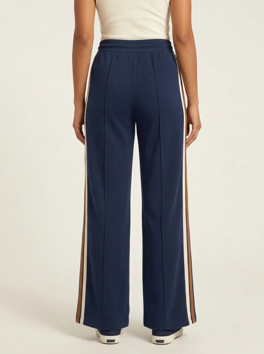 Women's Mid-Rise Drawstring Pintuck Side-Stripe Wide-Leg Pants