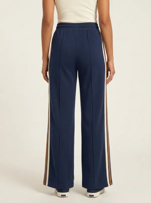 Women's Mid-Rise Drawstring Pintuck Side-Stripe Wide-Leg Pants