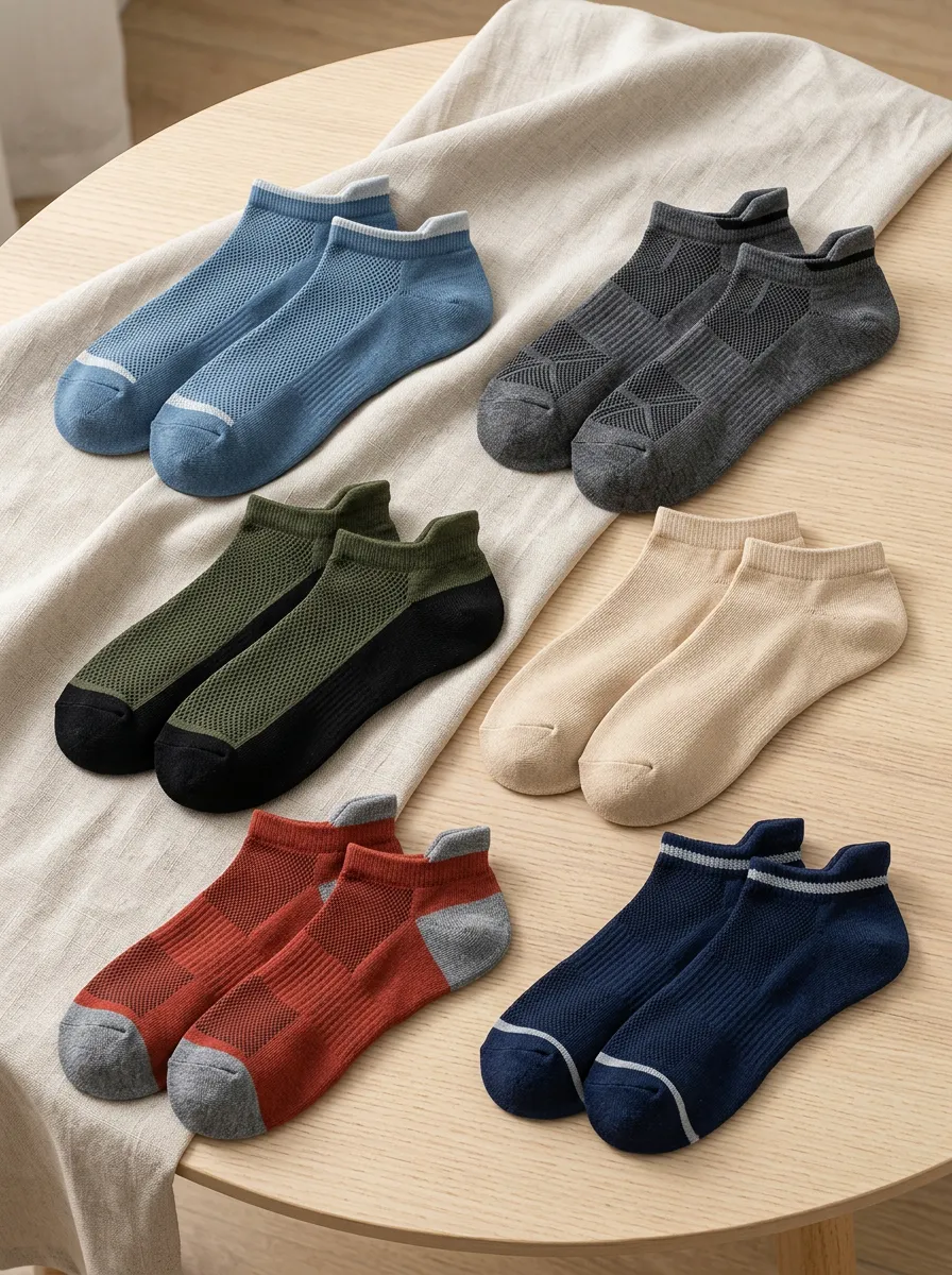Men's Six Pack Ankle Socks Set with Ribbed Detail