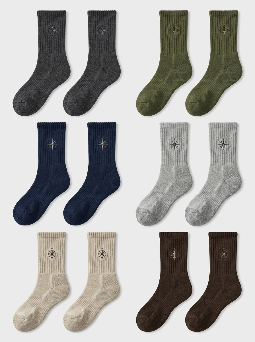 Men's Compass Embroidered Ribbed Crew Sock Set