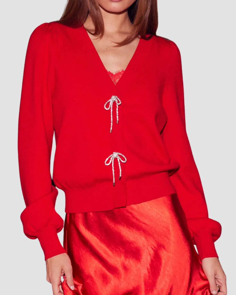 Ribbon Trim Puff Cardigan