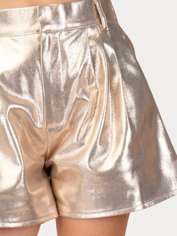 Metallic High Rise Pleated Shorts