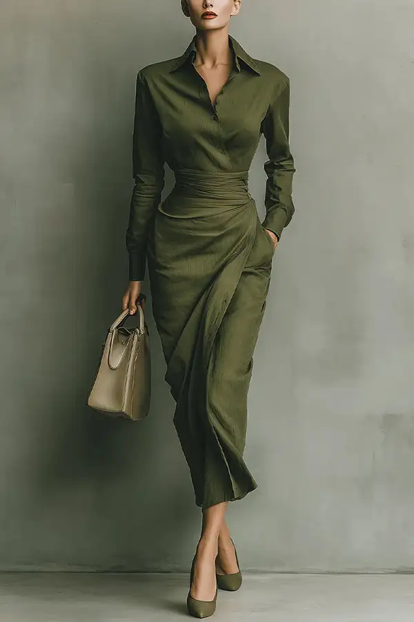 Elegant Asymmetric Long Sleeve And Midi Skirt Set