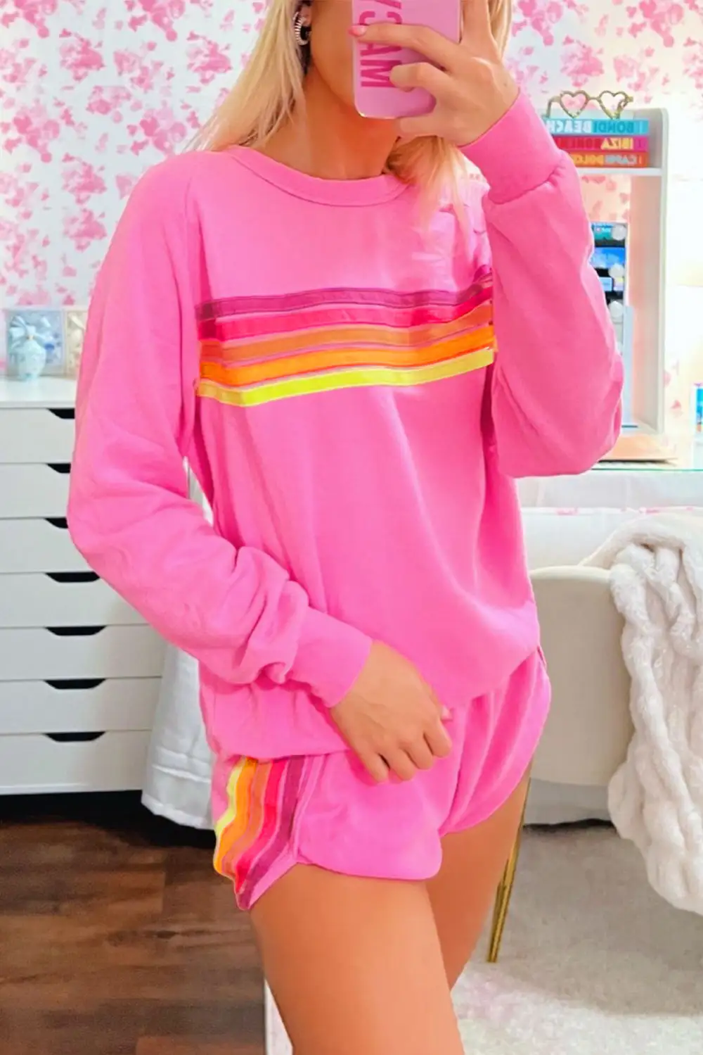 Striped Pullover Relaxed Shorts Lounge Set Comfort