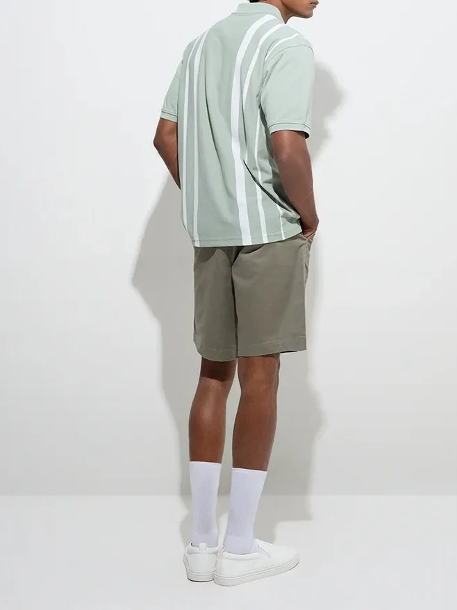Olive Loose Mid-Waist Cotton-Blend Shorts