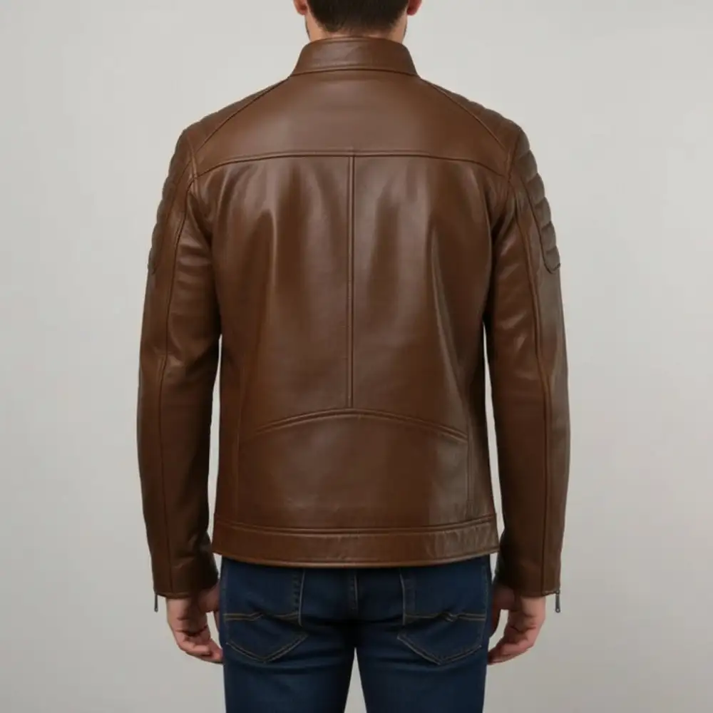 Structured Leather Biker Motorcycle Multi Pocket Jacket