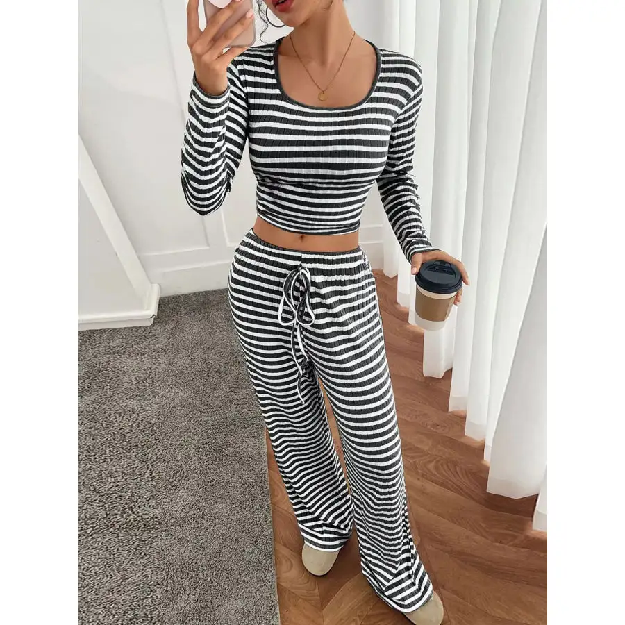 Classic Striped Long Sleeve Top and Pants Set