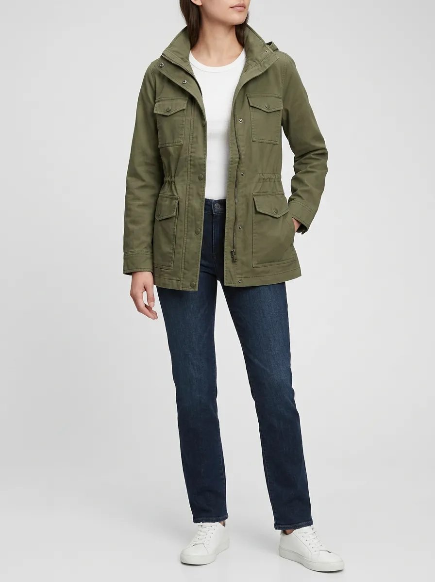Hooded Utility Denim-Style Women's Casual Jacket