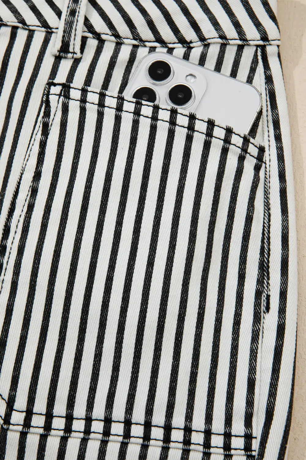 Women's Stripe Patch Pocket High Waist Shift Denim Jeans