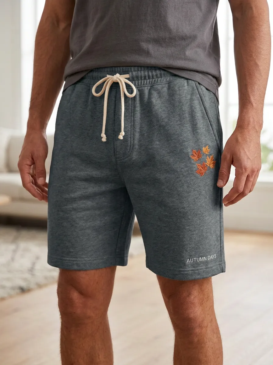 Embroidered Leaf Lounge Shorts