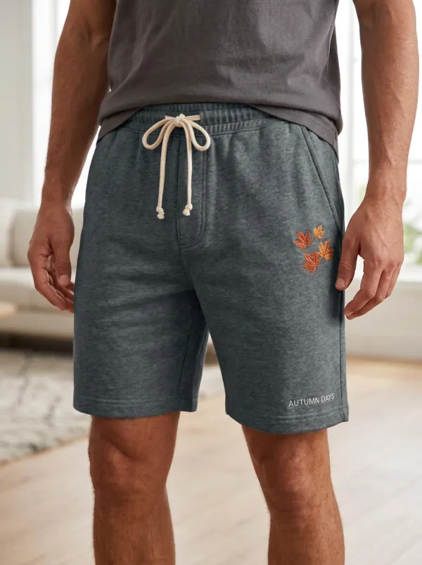 Embroidered Leaf Lounge Shorts
